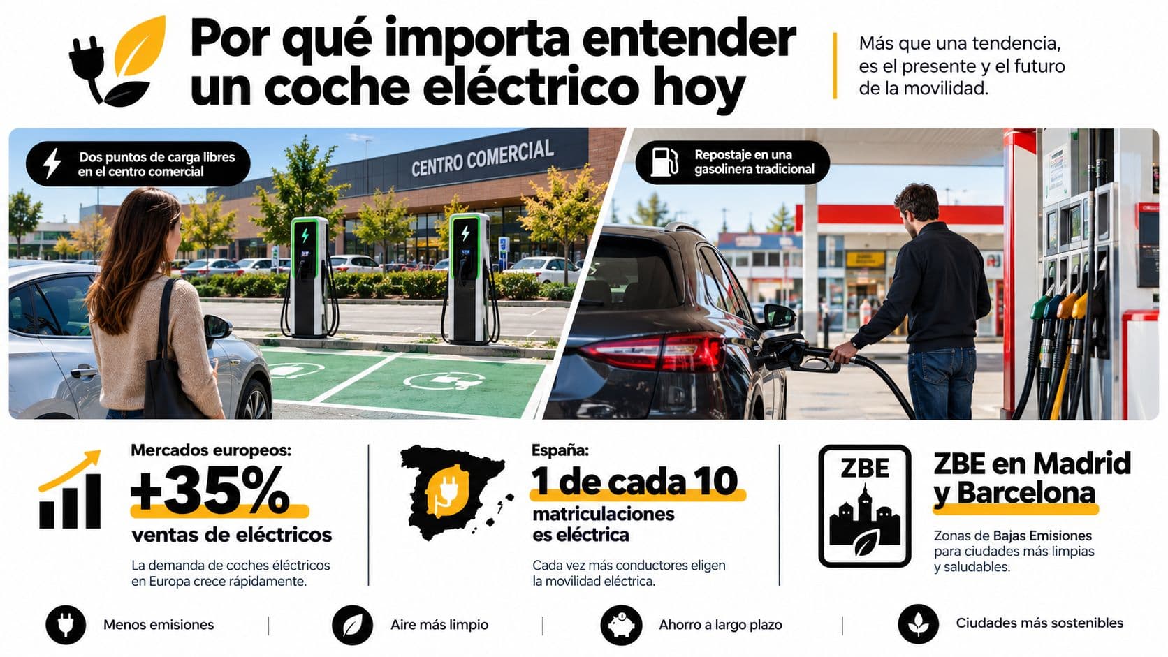 Infografía sobre la importancia de la movilidad eléctrica y los beneficios de los coches eléctricos hoy.