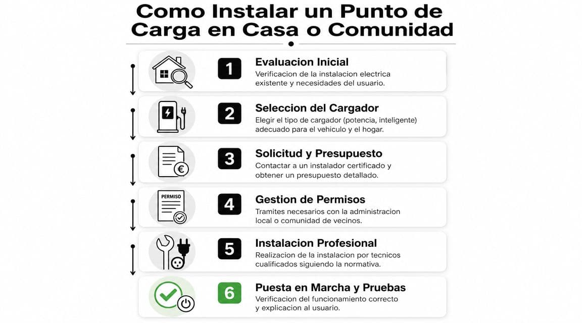 Infografía paso a paso sobre cómo instalar un punto de recarga para coche eléctrico en casa.