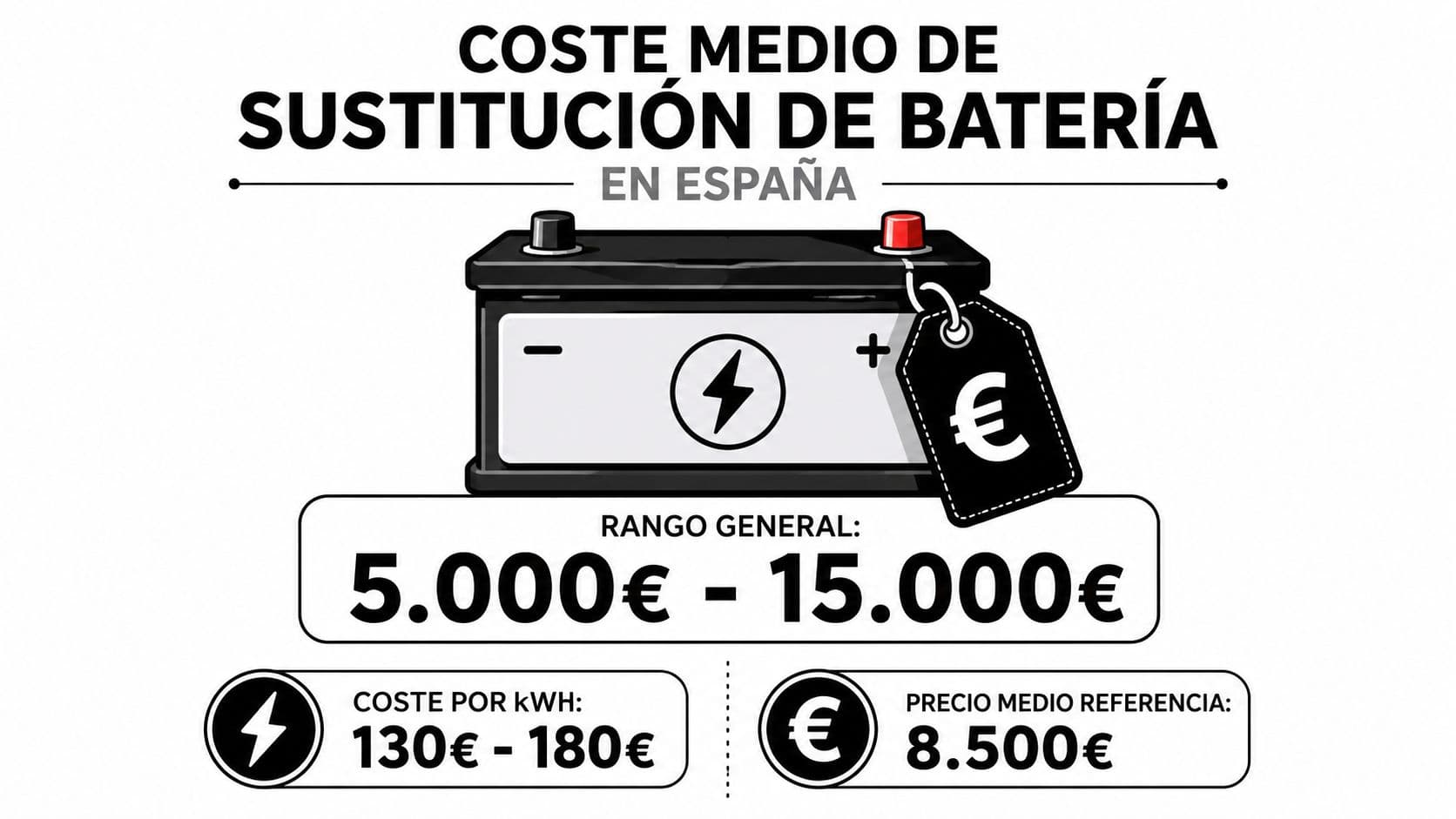 Infografía sobre el coste medio de sustitución de baterías de coche eléctrico en España.